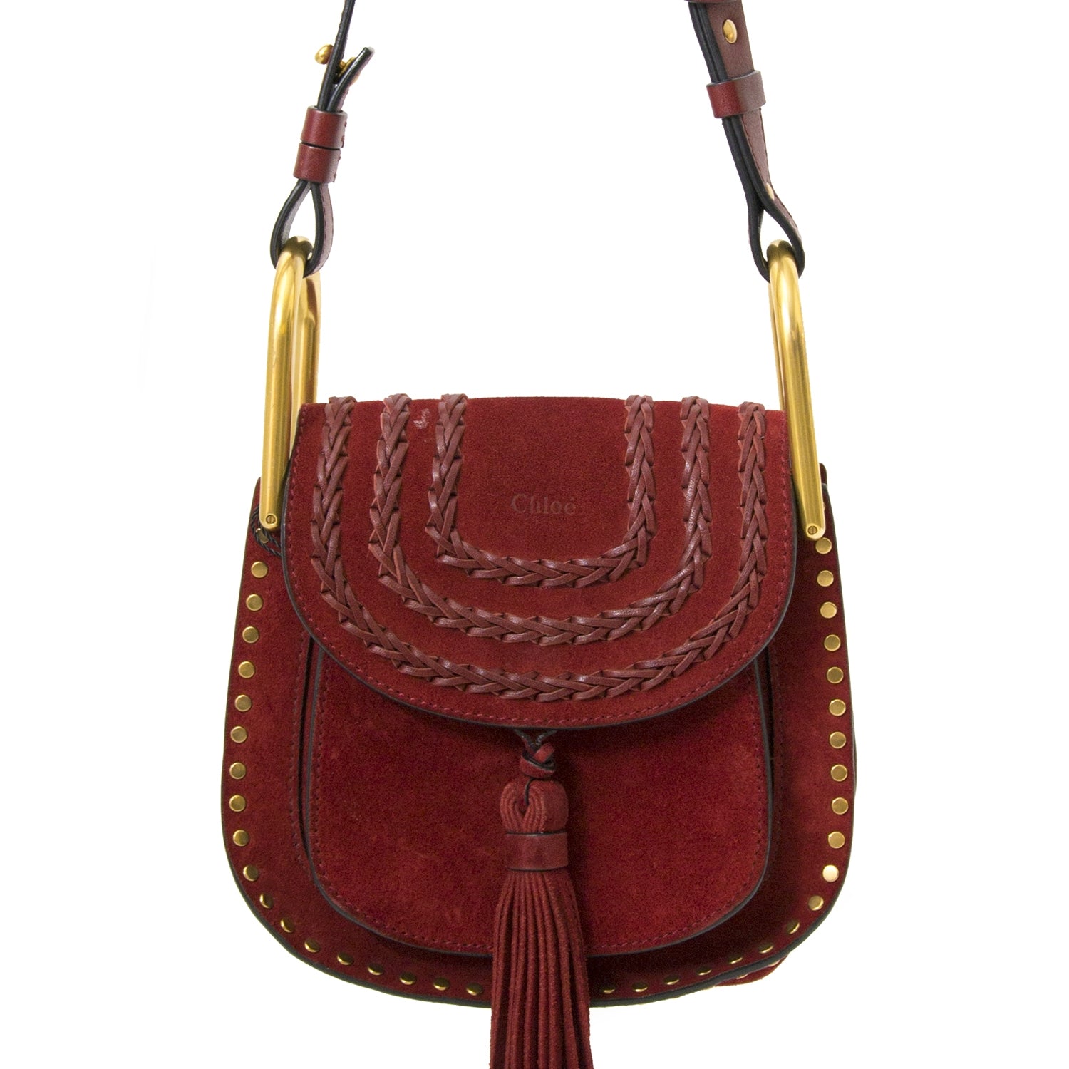 Chloe Hudson Mini Tasseled Bordeaux Suede Leather Cross Body Bag