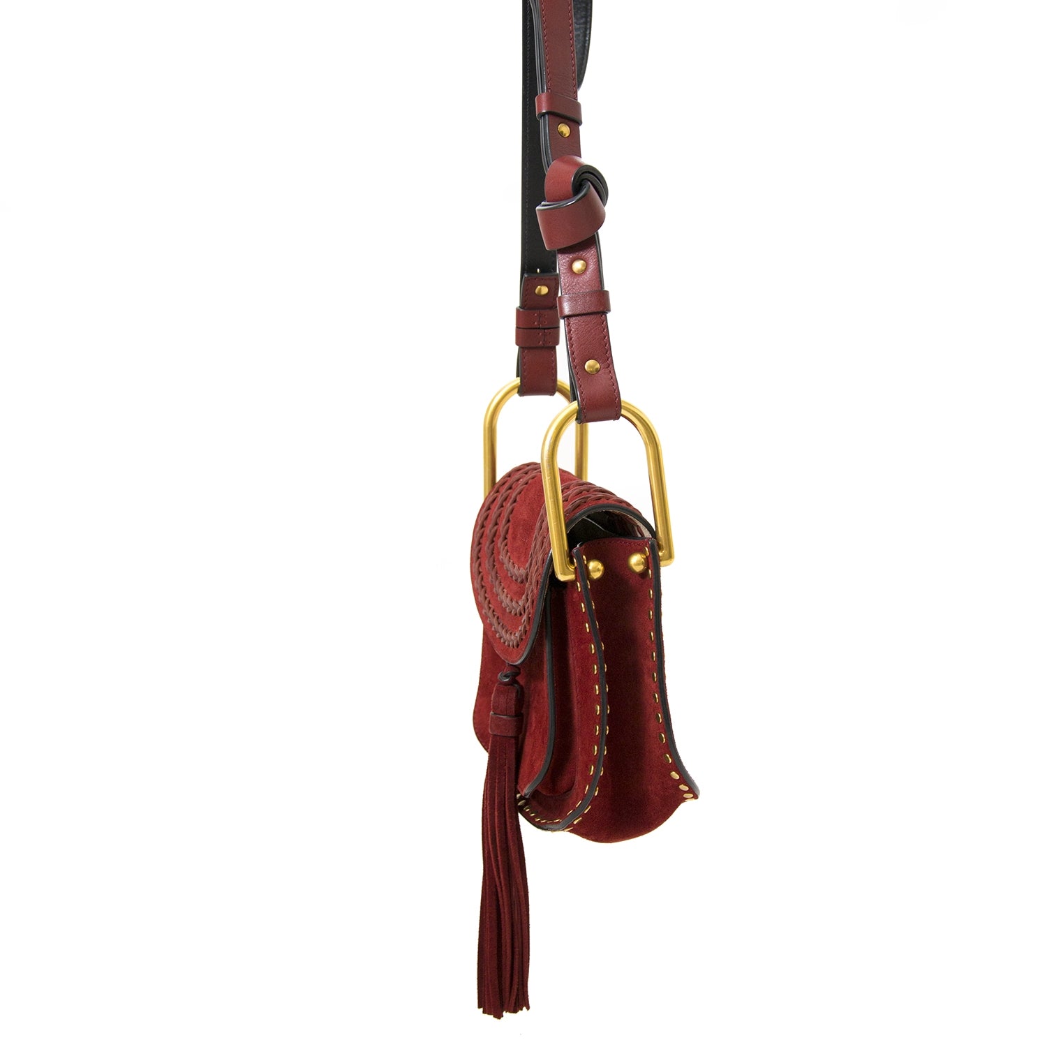 Chloe Hudson Mini Tasseled Bordeaux Suede Leather Cross Body Bag acheter en ligne seconde main