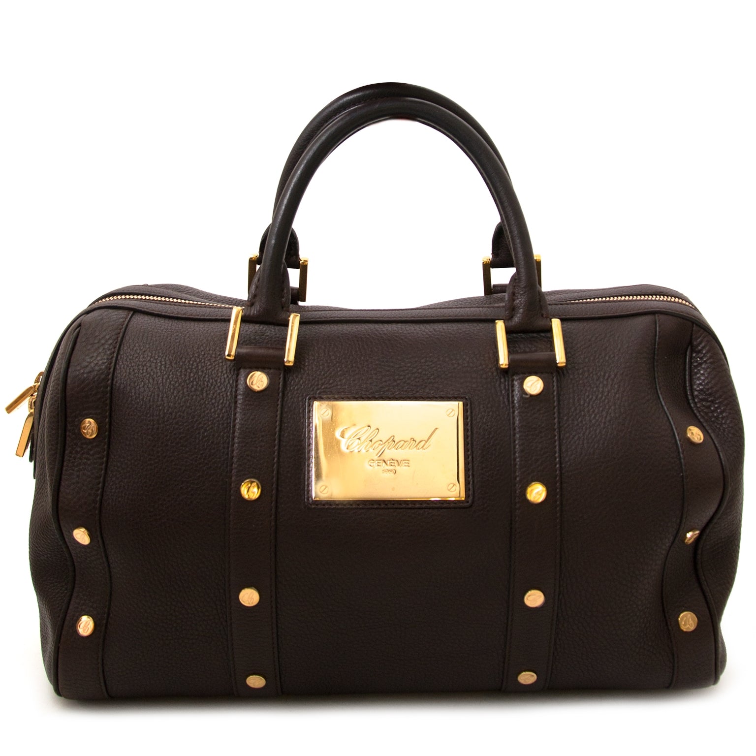 Chopard Brown Boston 'L' Leather Bag for sale online at Labellov