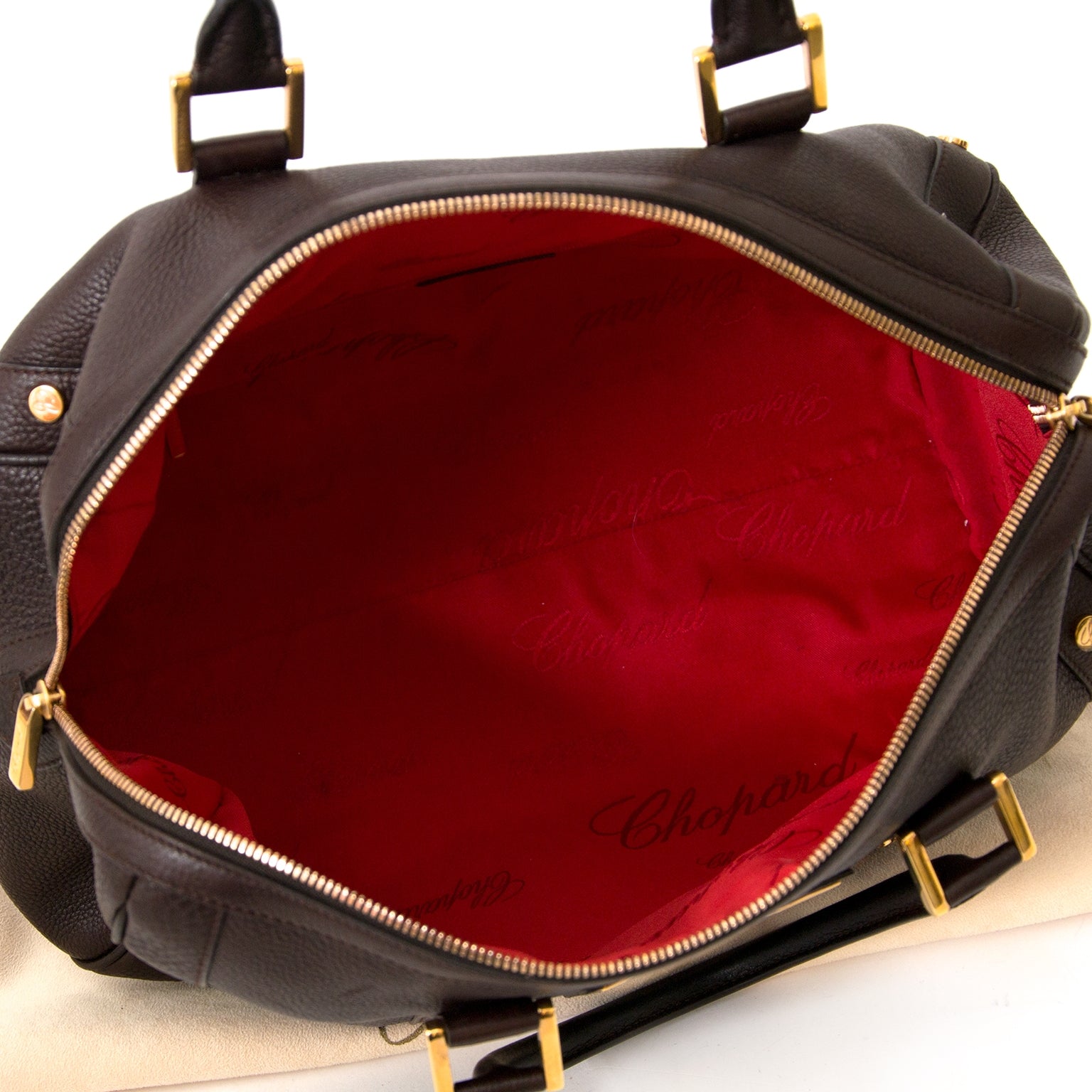 Chopard Bruine Boston Leren Tas "L"
