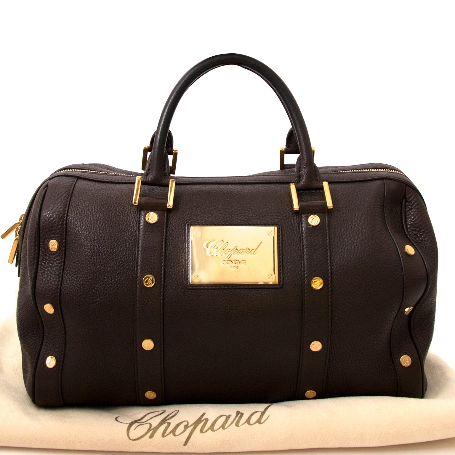 Chopard Bruine Boston Leren Tas "L"