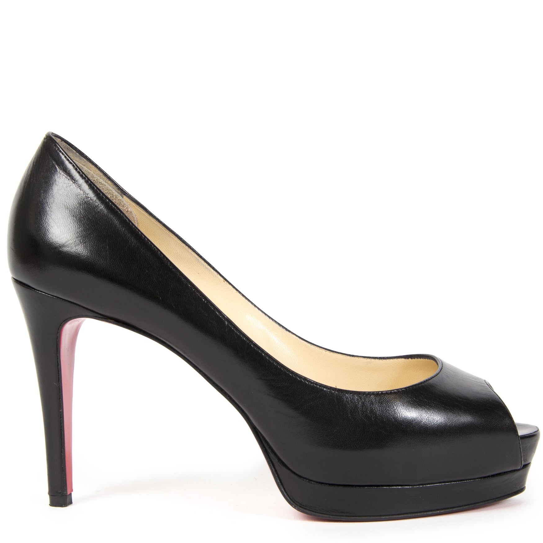 Christian Louboutin Black Leather Peep-toe Pumps - size 38