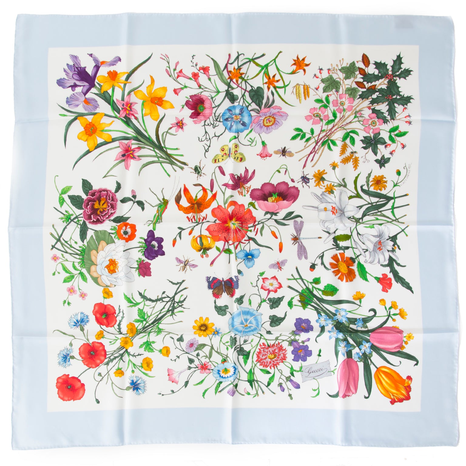 Prachtige Gucci zijden sjaal met bloemenmotief aan de beste prijs bij Labellov online shop Antwerpen