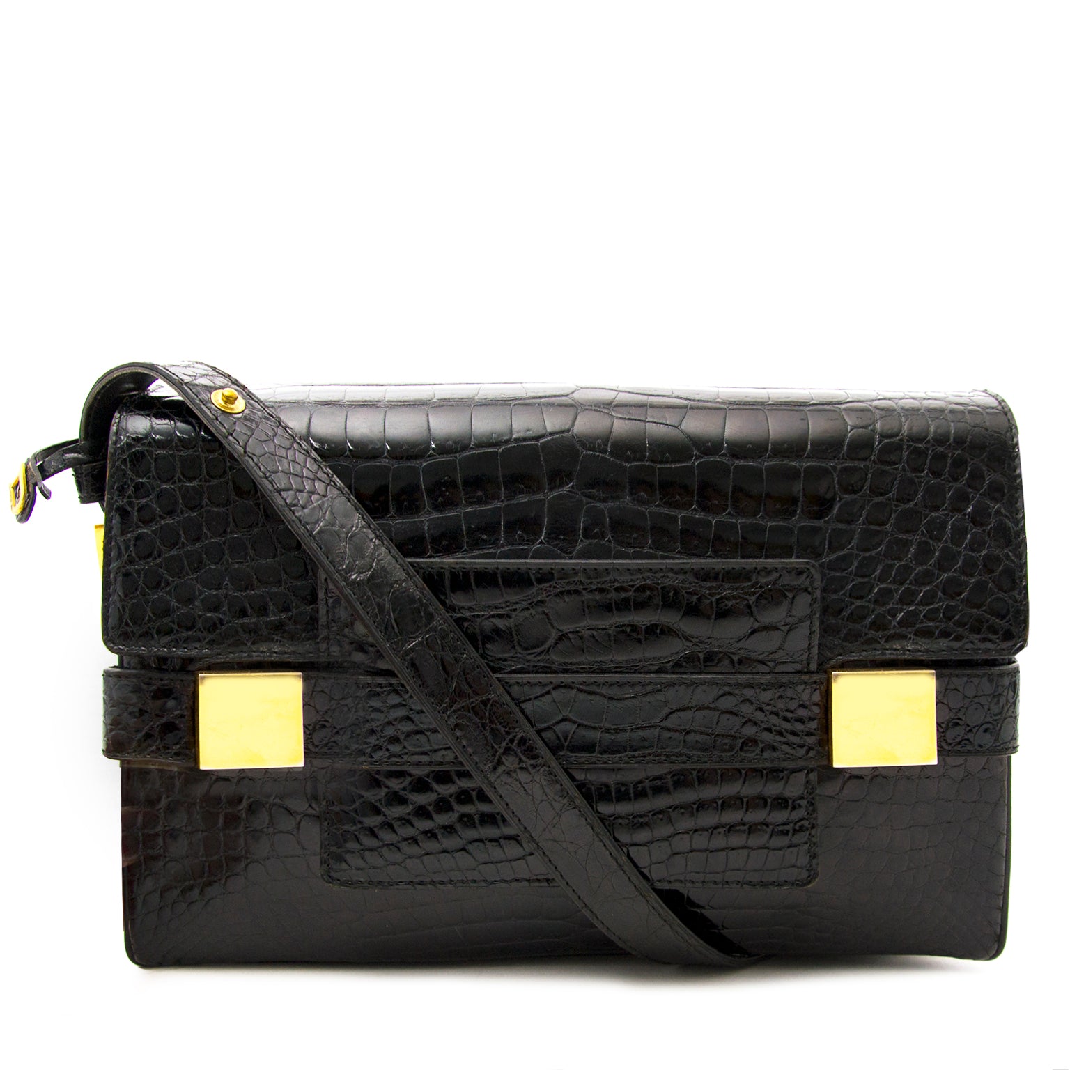 Delvaux Le Madame Black croco Leather bag now online at labellov.com for the best price