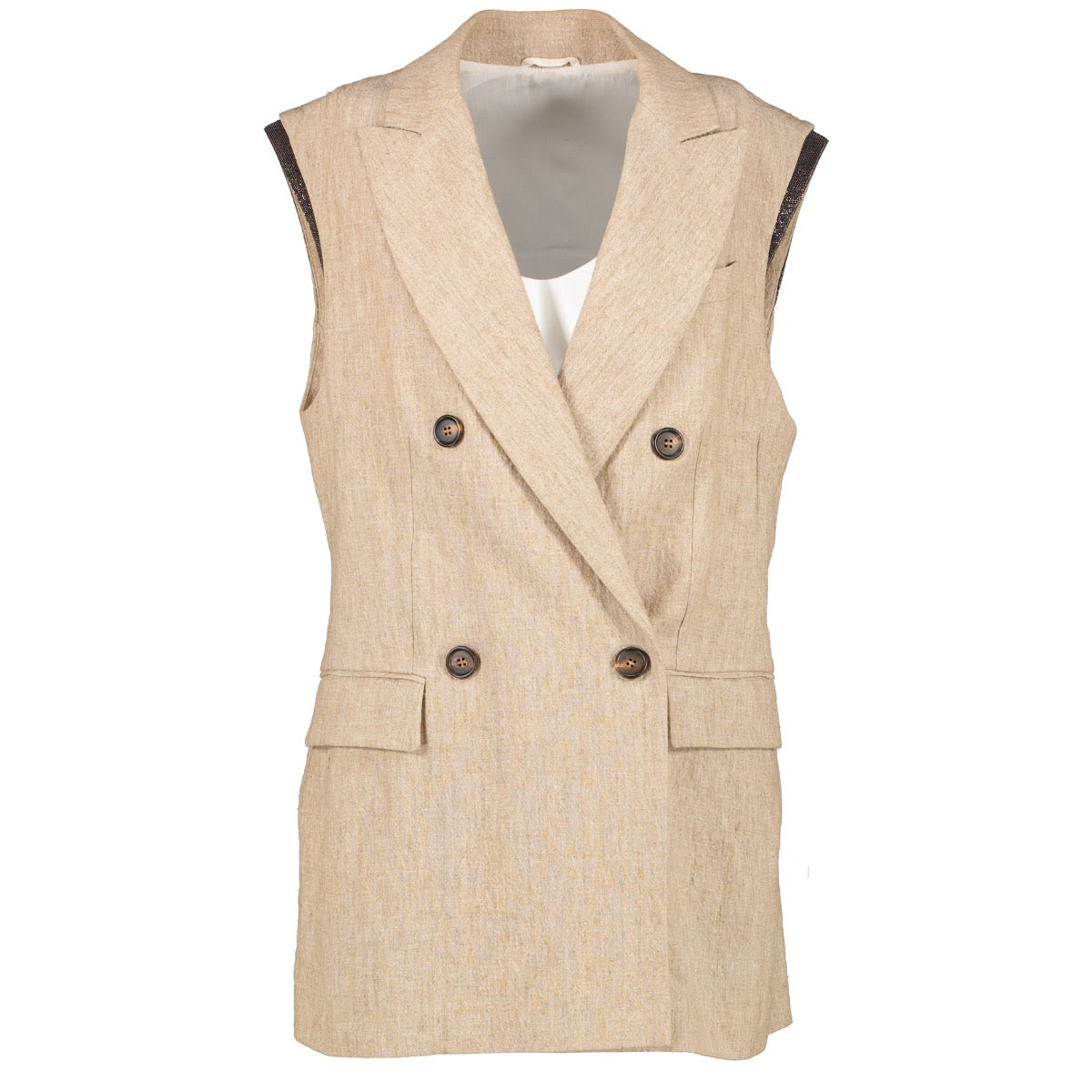 shop 100% authentic second hand Brunello Cucinelli Beige Sleeveless Jacket - Size IT40 on Labellov.com