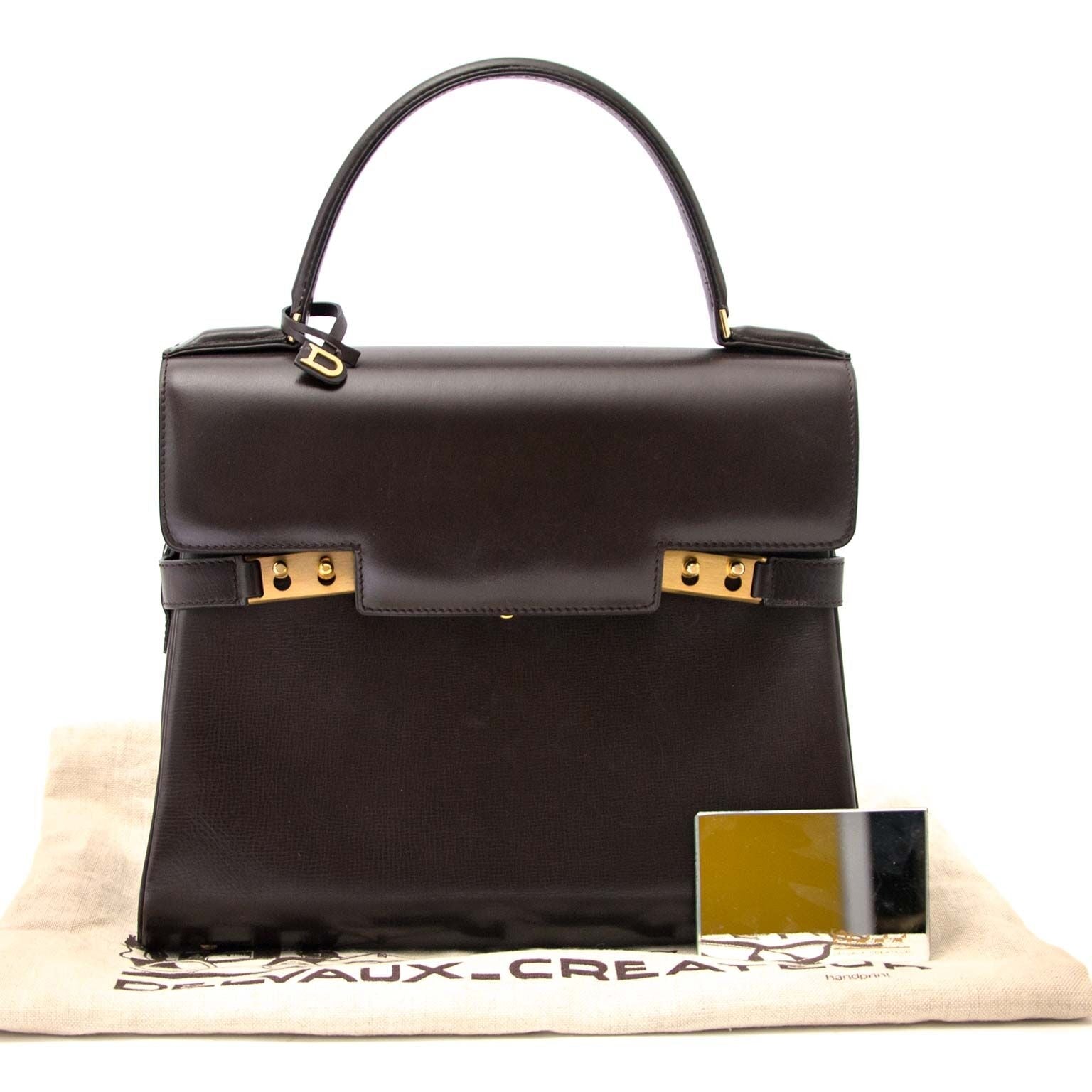 buy and sell Delvaux Brown Boxcalf Leather Tempete MM for a good price