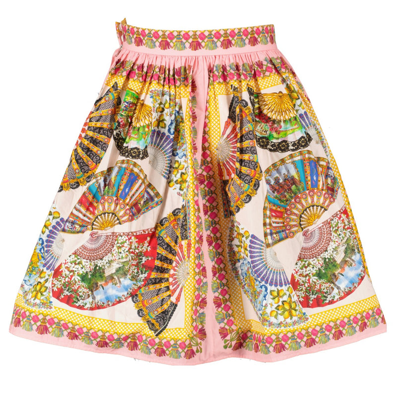 Dolce & Gabbana Rok van bedrukt popeline met waaierpatroon - Maat IT40