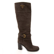 Prada Grey Suede Buckle Detail Boots for sale online at Labellov