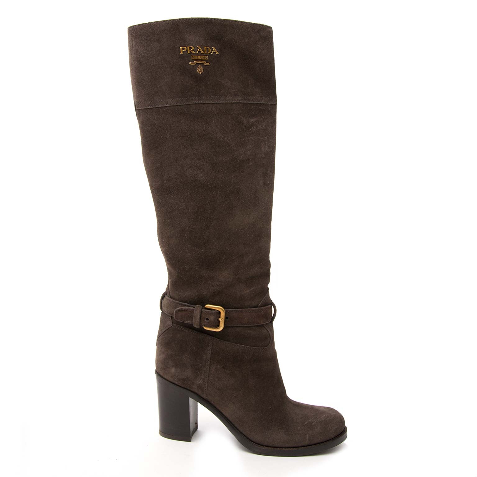 Prada Grey Suede Buckle Detail Boots for sale online at Labellov