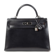 Authentic second hand vintage Hermès Kelly II 32 Sellier Noir Veau Box PHW