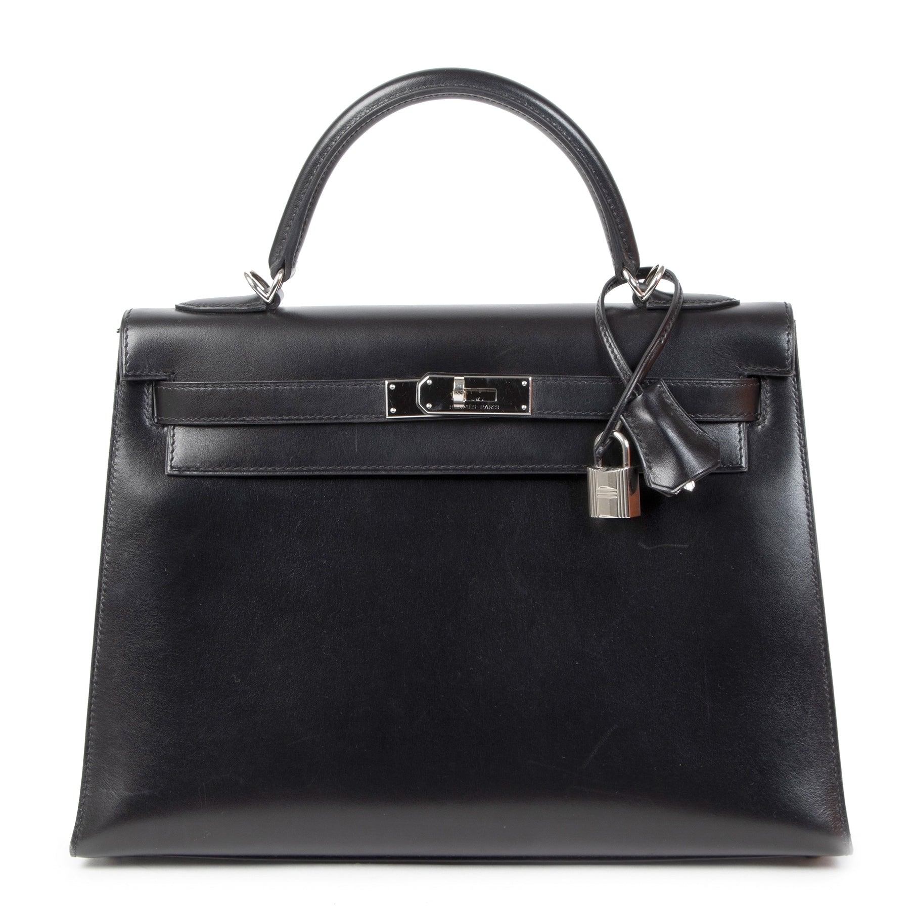 Authentic second hand vintage Hermès Kelly II 32 Sellier Noir Veau Box PHW