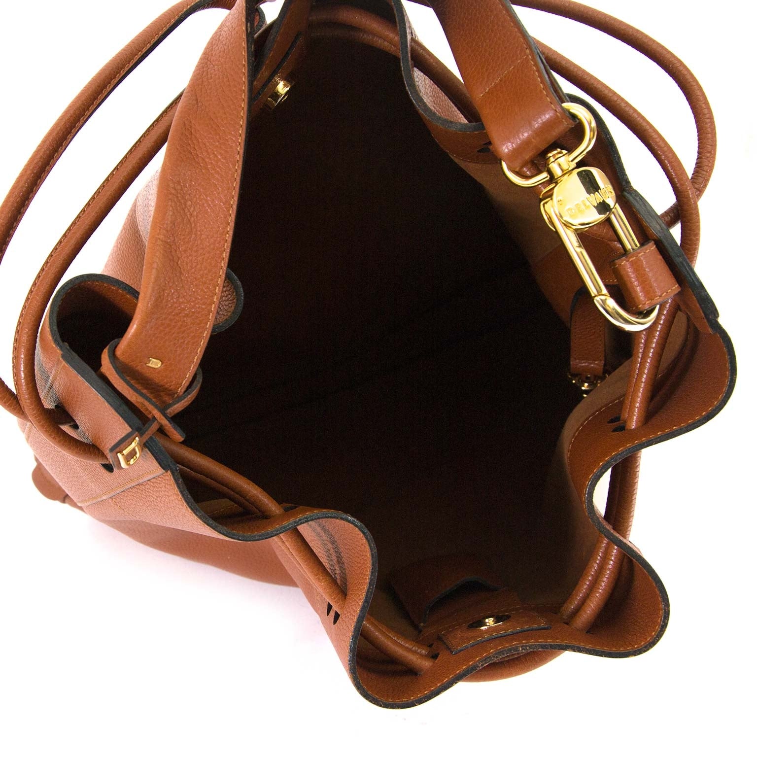 Delvaux Brown Leather Drawstring Bag kopen en verkopen