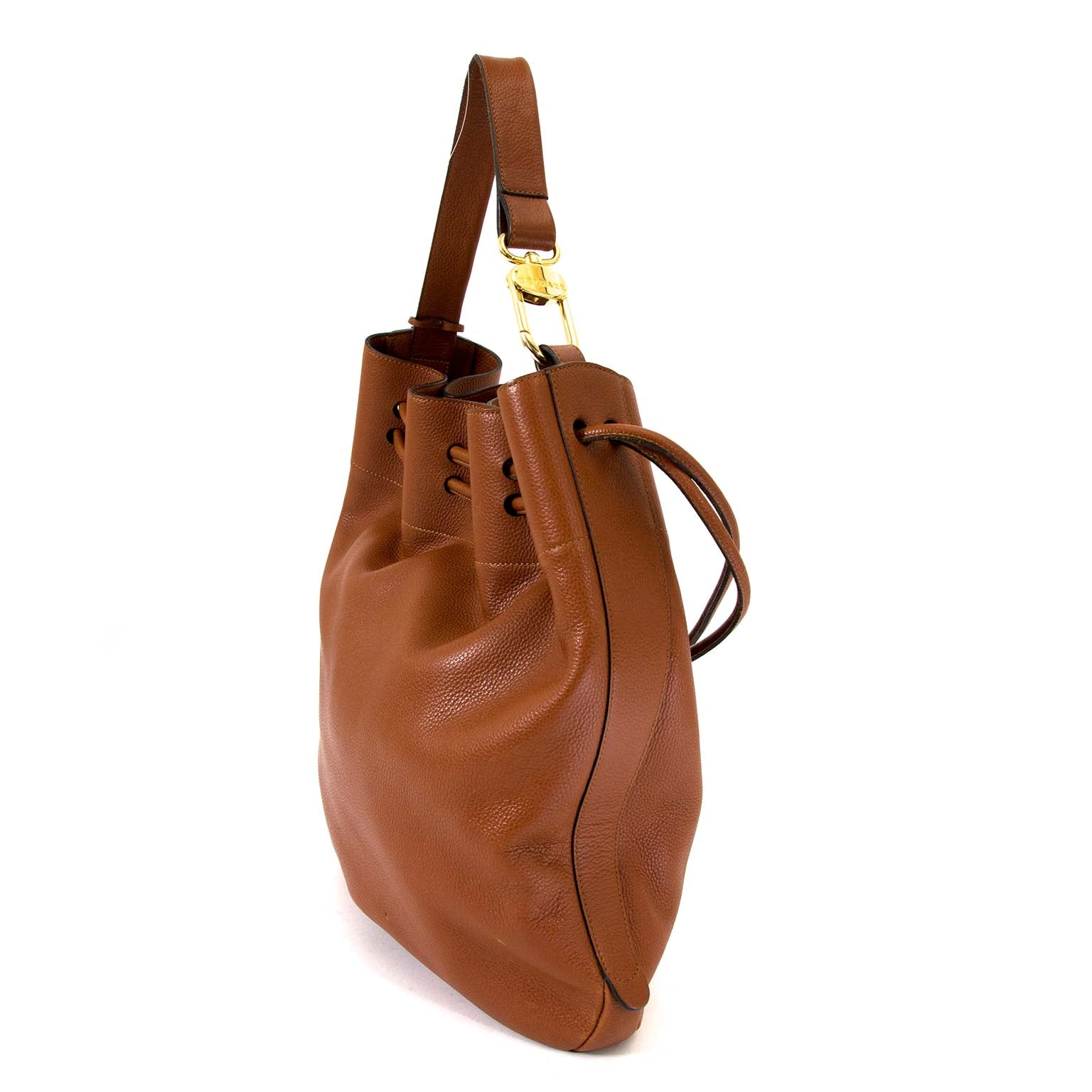 Delvaux Brown Leather Drawstring Bag for sale online at Labellov secondhand luxury