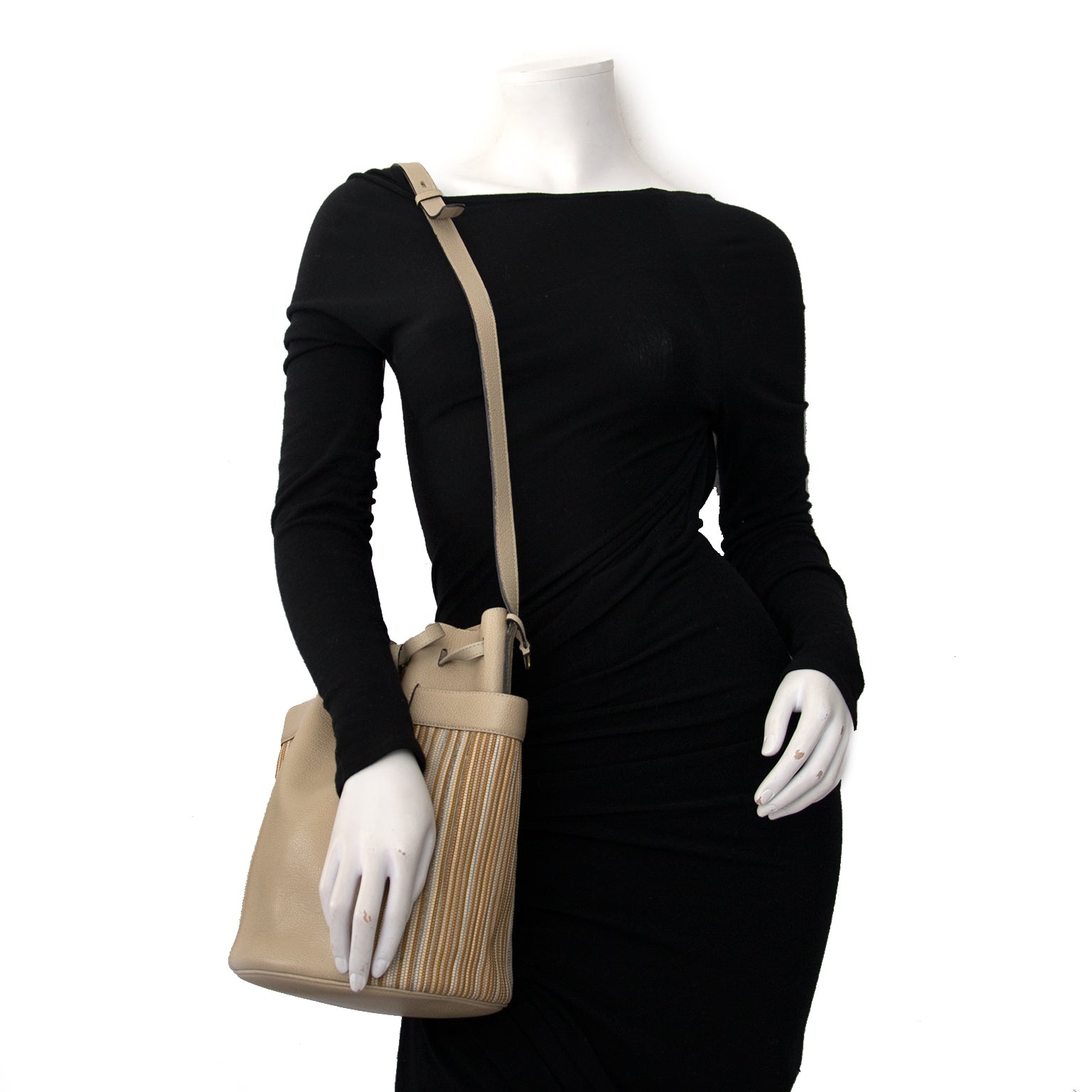 Delvaux Beige Leather and Toile de Cuir Bucket Bag buy buy buy