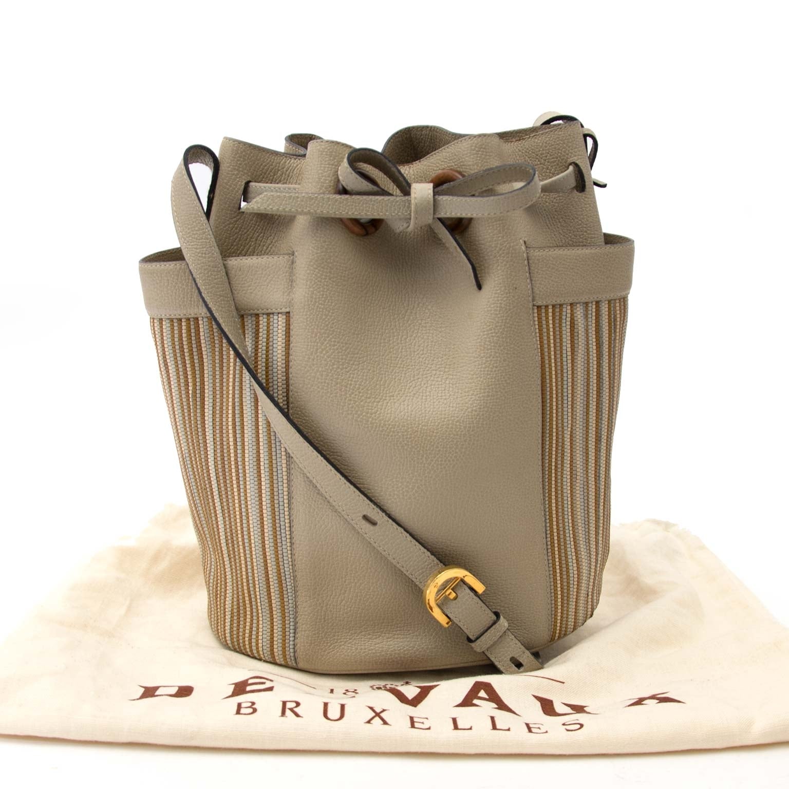 Delvaux Beige Leather and Toile de Cuir Bucket Bag te koop
