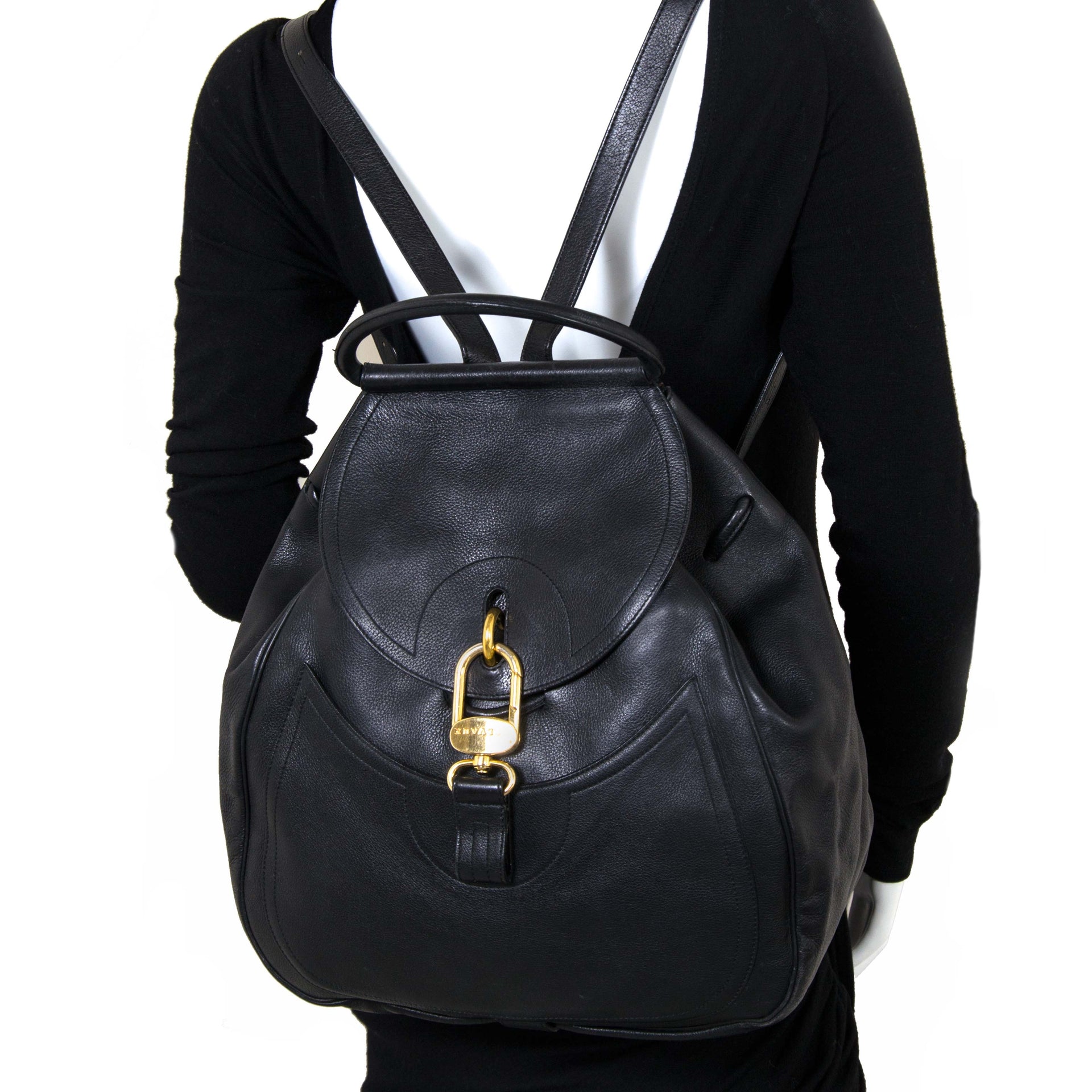 Delvaux Black Lucifer Backpack now for sale at labellov vintage fashion webshop belgium