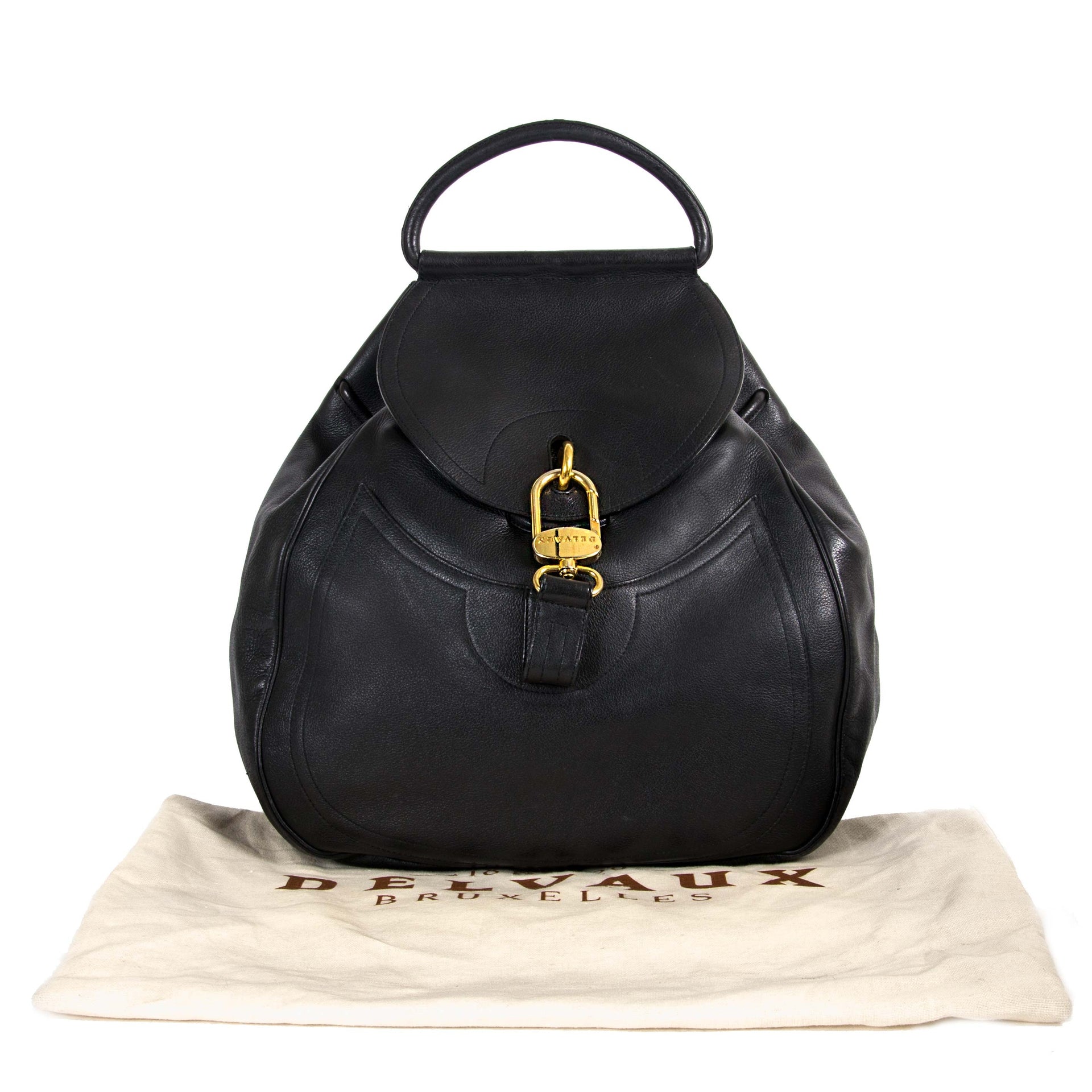 Delvaux Black Lucifer Backpack now for sale at labellov vintage fashion webshop belgium