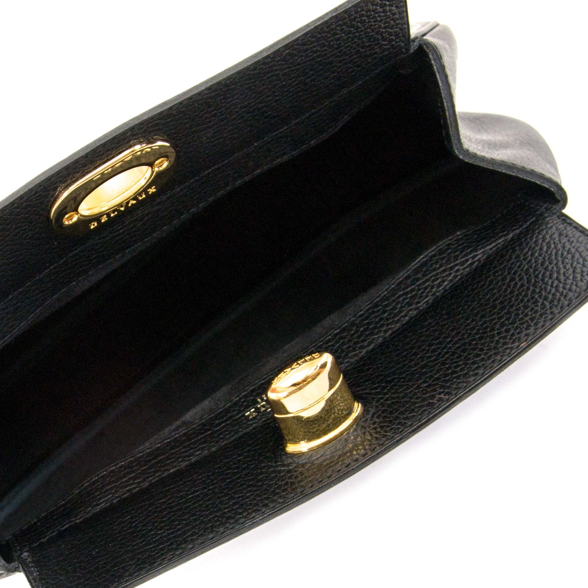 Delvaux black leather pochette clutch now for sale at labellov vintage fashion webshop belgium