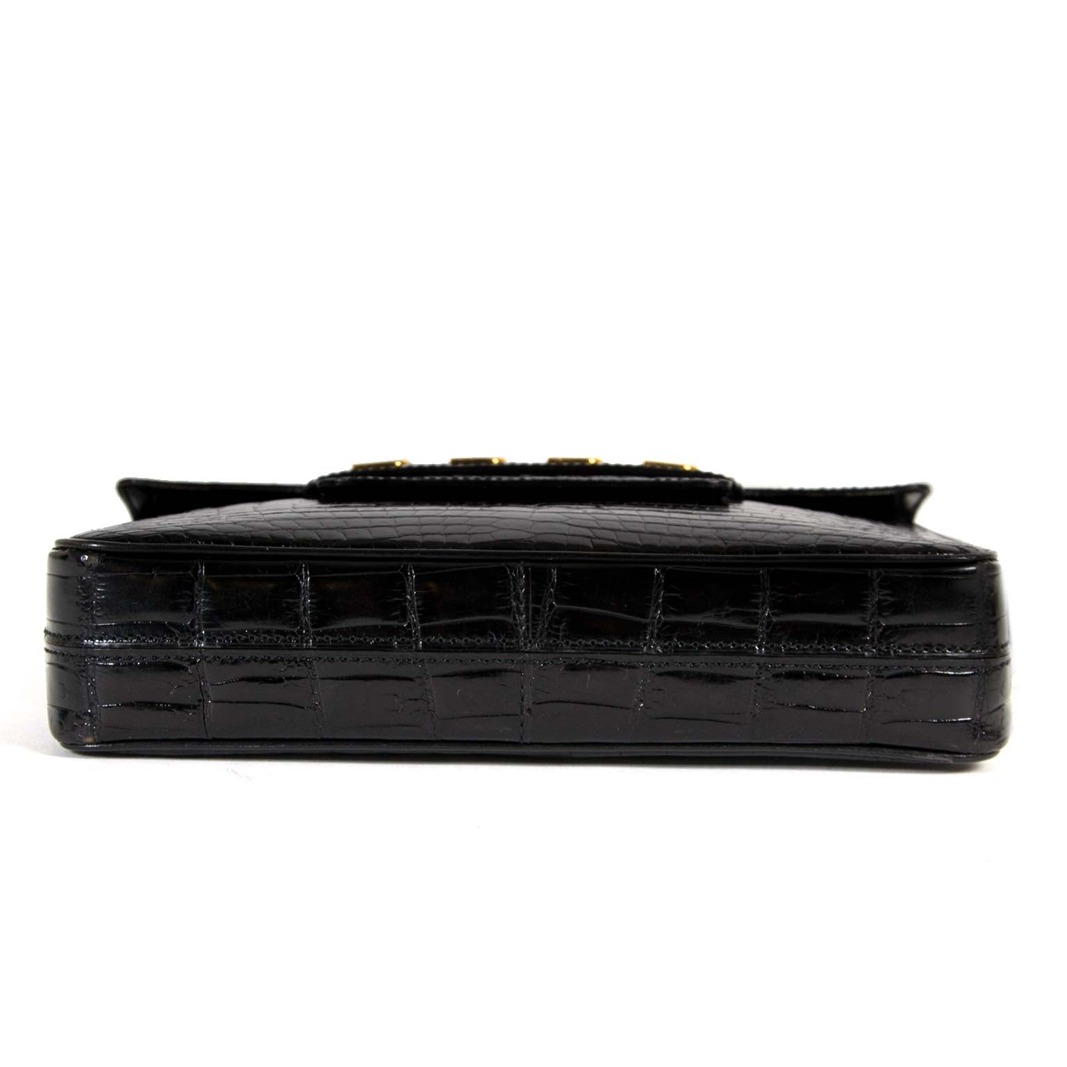 Delvaux Black Croco D Cross Body Bag