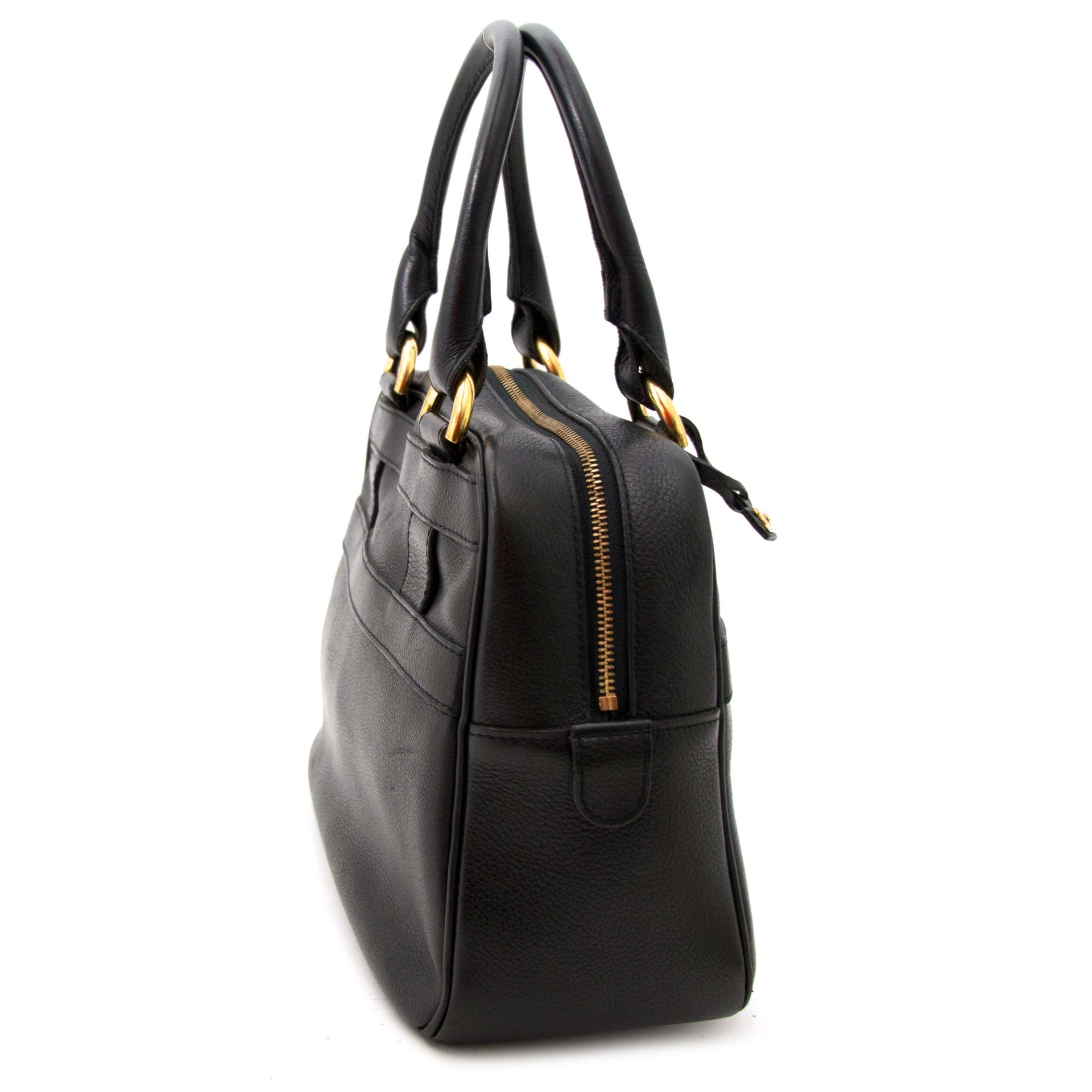 Delvaux Black Leather Top Handle Bowling Bag kopen