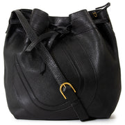 Delvaux Black Leather Drawstring Shoulder Bag for sale online at labellov secondhand