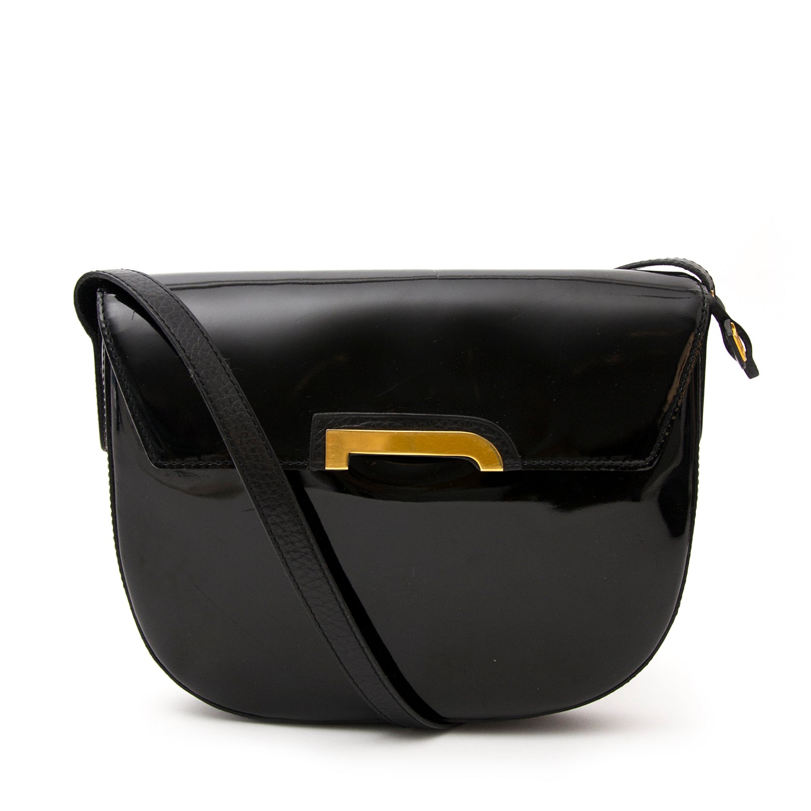 Delvaux Black Crossbody Bag Patent Leather for sale in Antwerp Belgium, luxury items at affordable prices, vintage.