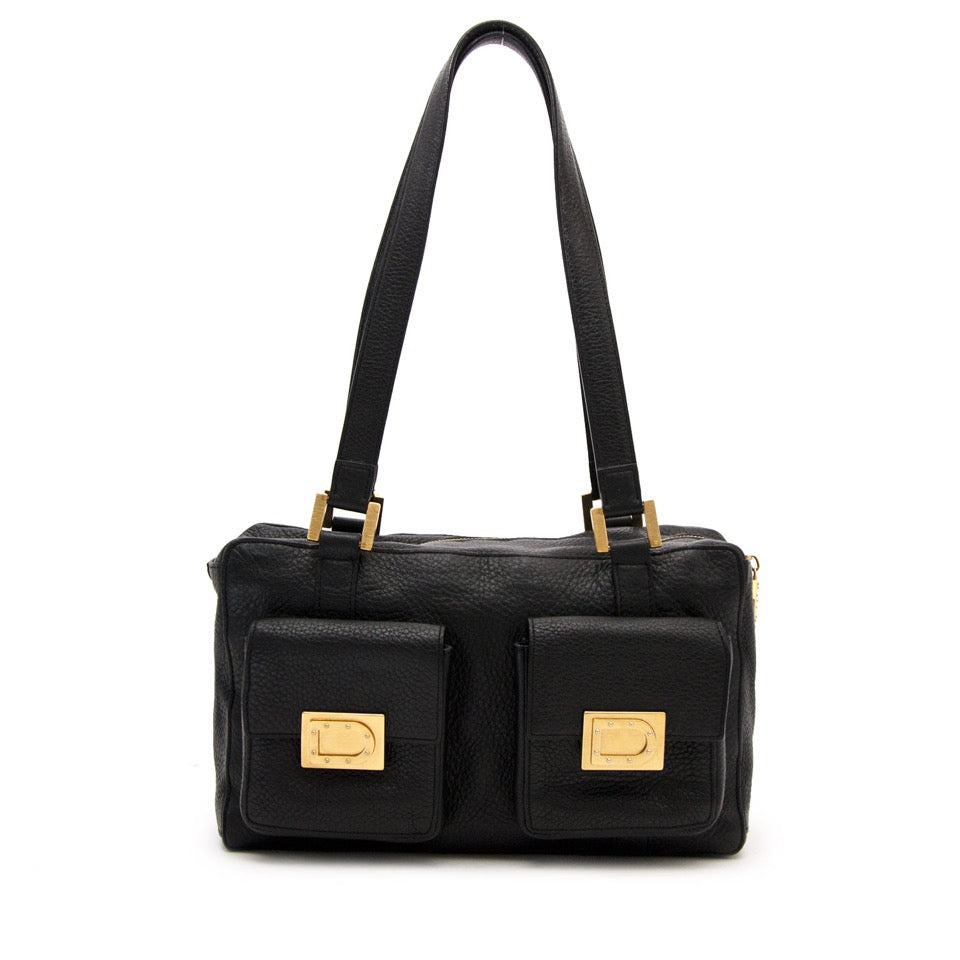 koop vintage Delvaux Black Handbag aan de beste prijs boetiek Antwerpen