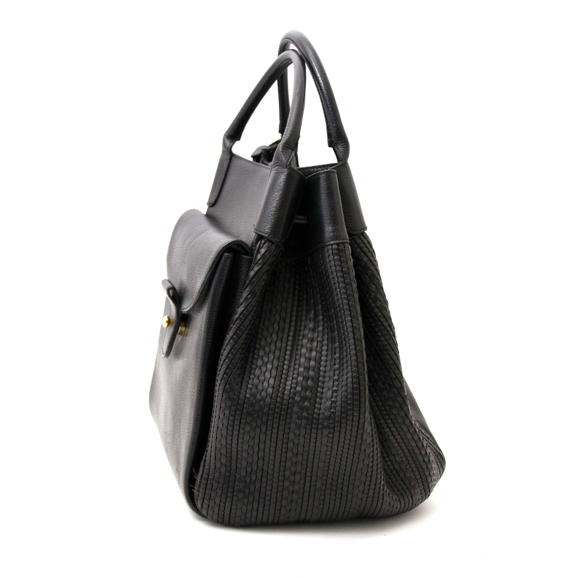 acheter en ligne neuf authentic sac a main Delvaux Black Woven Toile de Cuir Bag