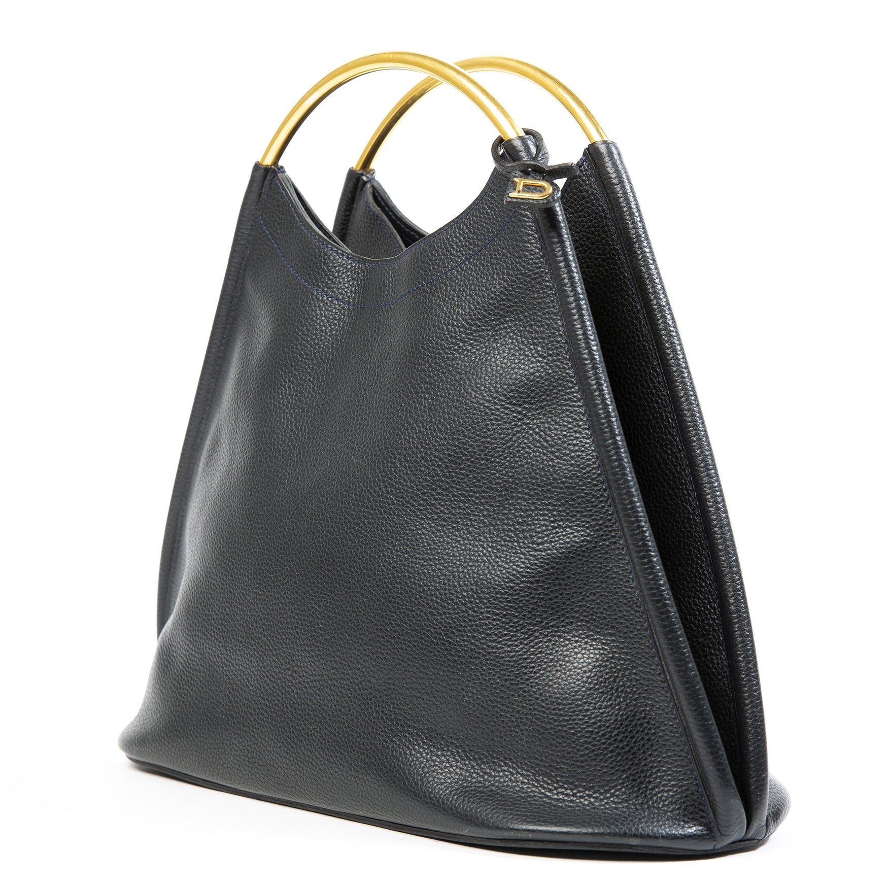 delvaux dark blue trapeze leather handbag now for sale at labellov vintage fashion webshop belgium