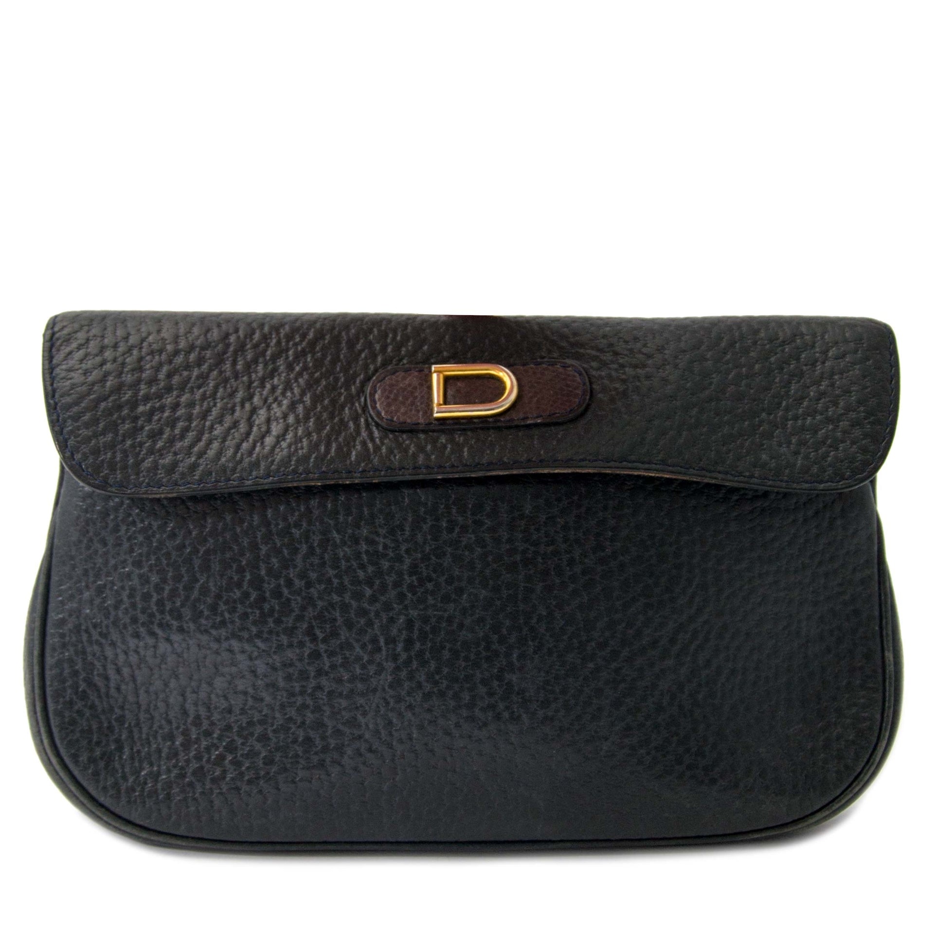 Delvaux Dark Blue Leather Pochette for sale online at Labellov secondhand luxury