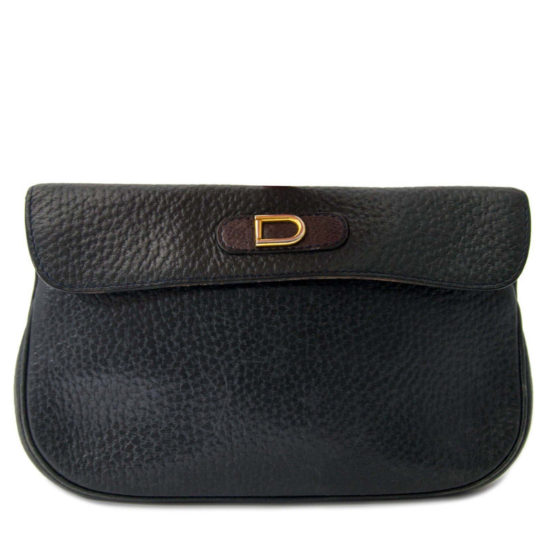 Delvaux Dark Blue Leather Pochette for sale online at Labellov secondhand luxury