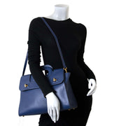 Delvaux Blue Leather 'D' Top Handle Bag now for sale at labellov vintage fashion webshop belgium