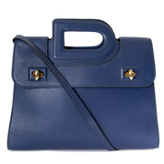 Delvaux Blue Leather 'D' Top Handle Bag now for sale at labellov vintage fashion webshop belgium