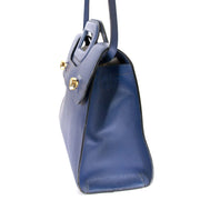 Delvaux Blue Leather 'D' Top Handle Bag now for sale at labellov vintage fashion webshop belgium