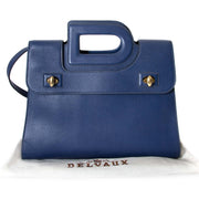 Delvaux Blue Leather 'D' Top Handle Bag now for sale at labellov vintage fashion webshop belgium