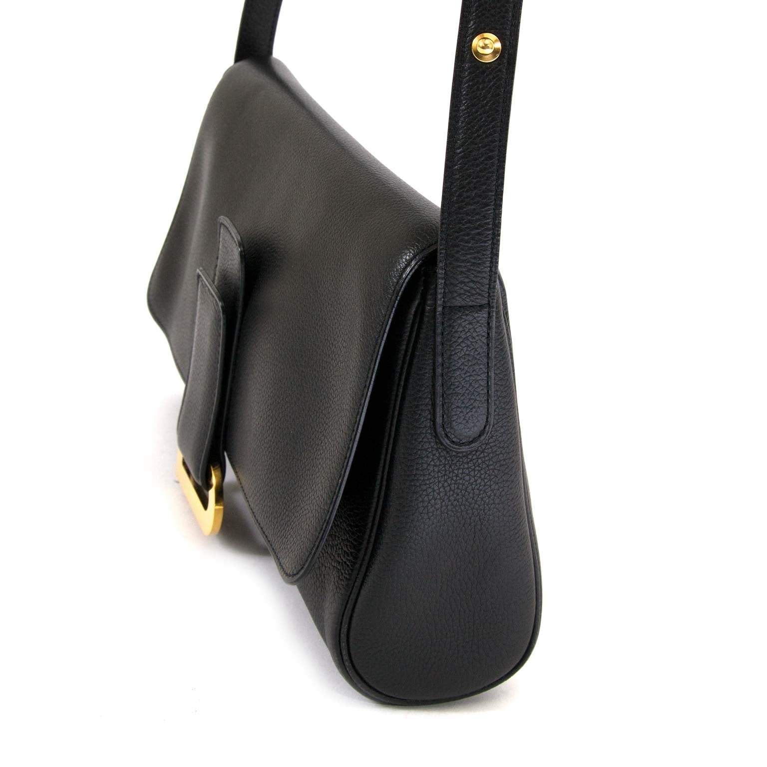 delvaux black leather shoulder bag now for sale at labellov vintage fashion webshop belgium