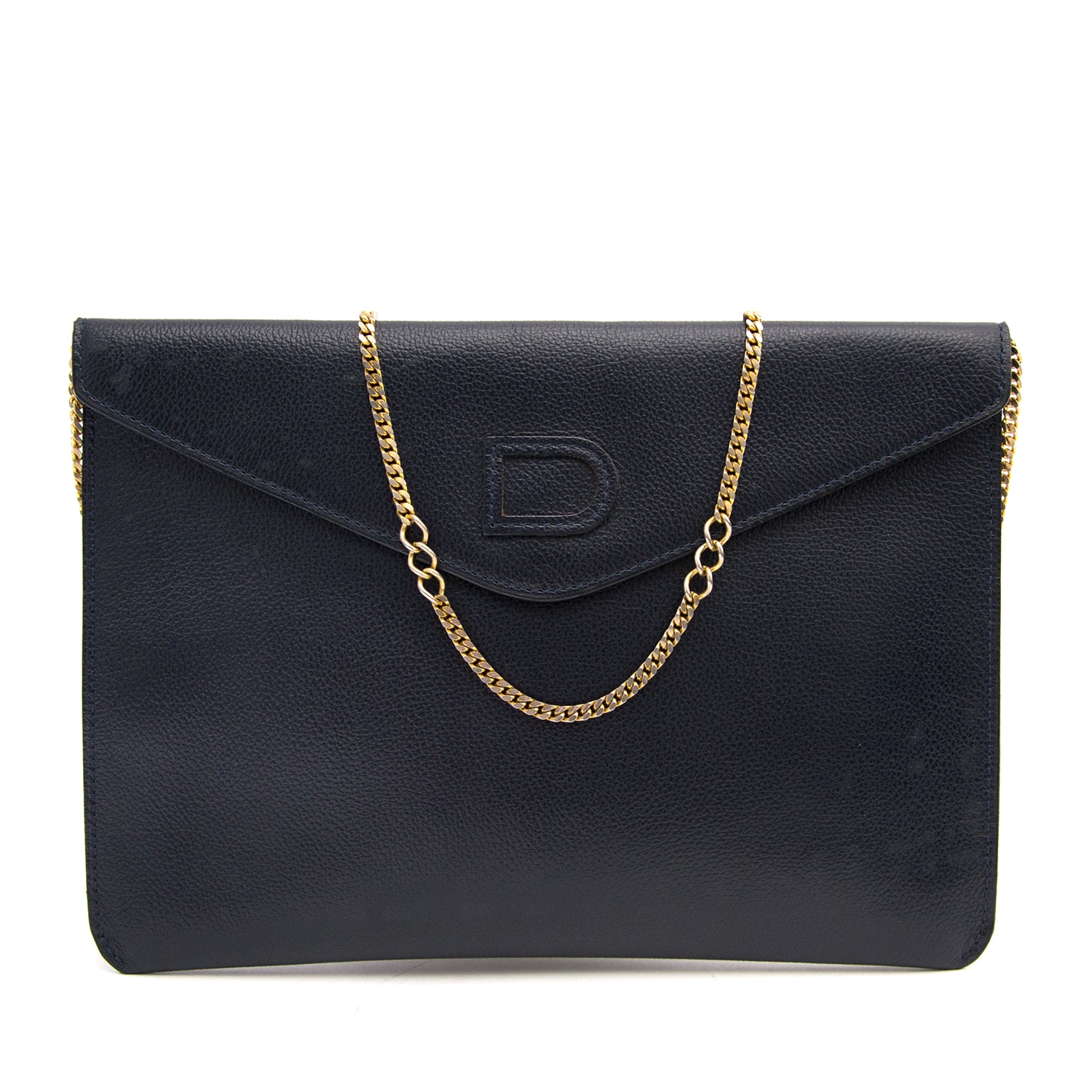 Delvaux blauwe clutch met gouden ketting nu online bij labellov.com