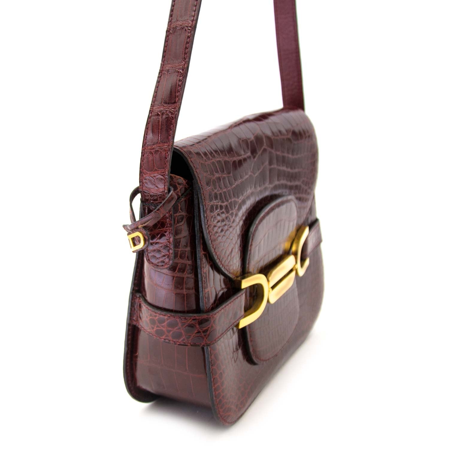 achter en ligne chez labellov.com Delvaux Vintage Bordeaux Croco Leather Bag 100% authentic