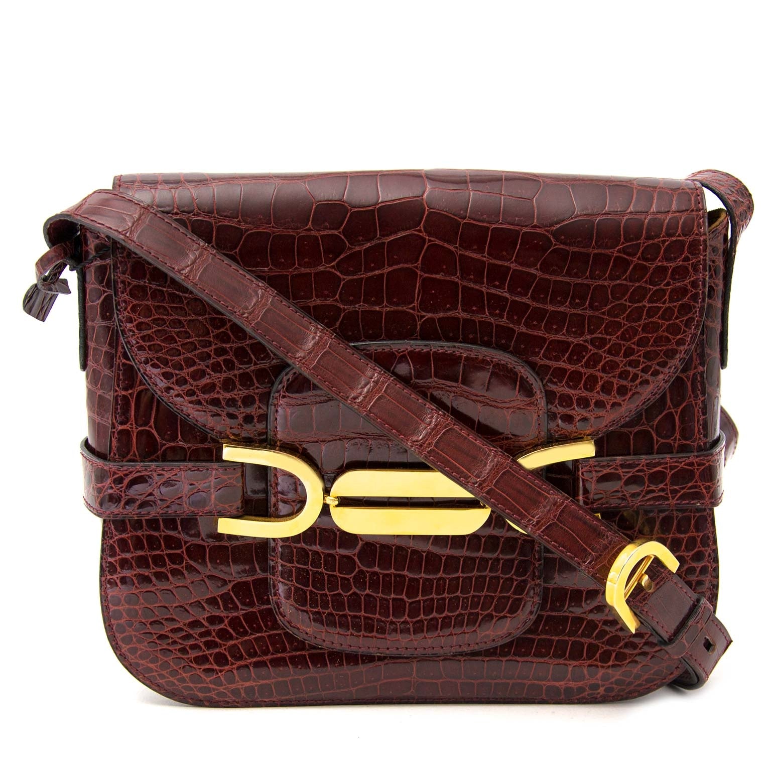 Delvaux Vintage Bordeaux Croco Leather Bag