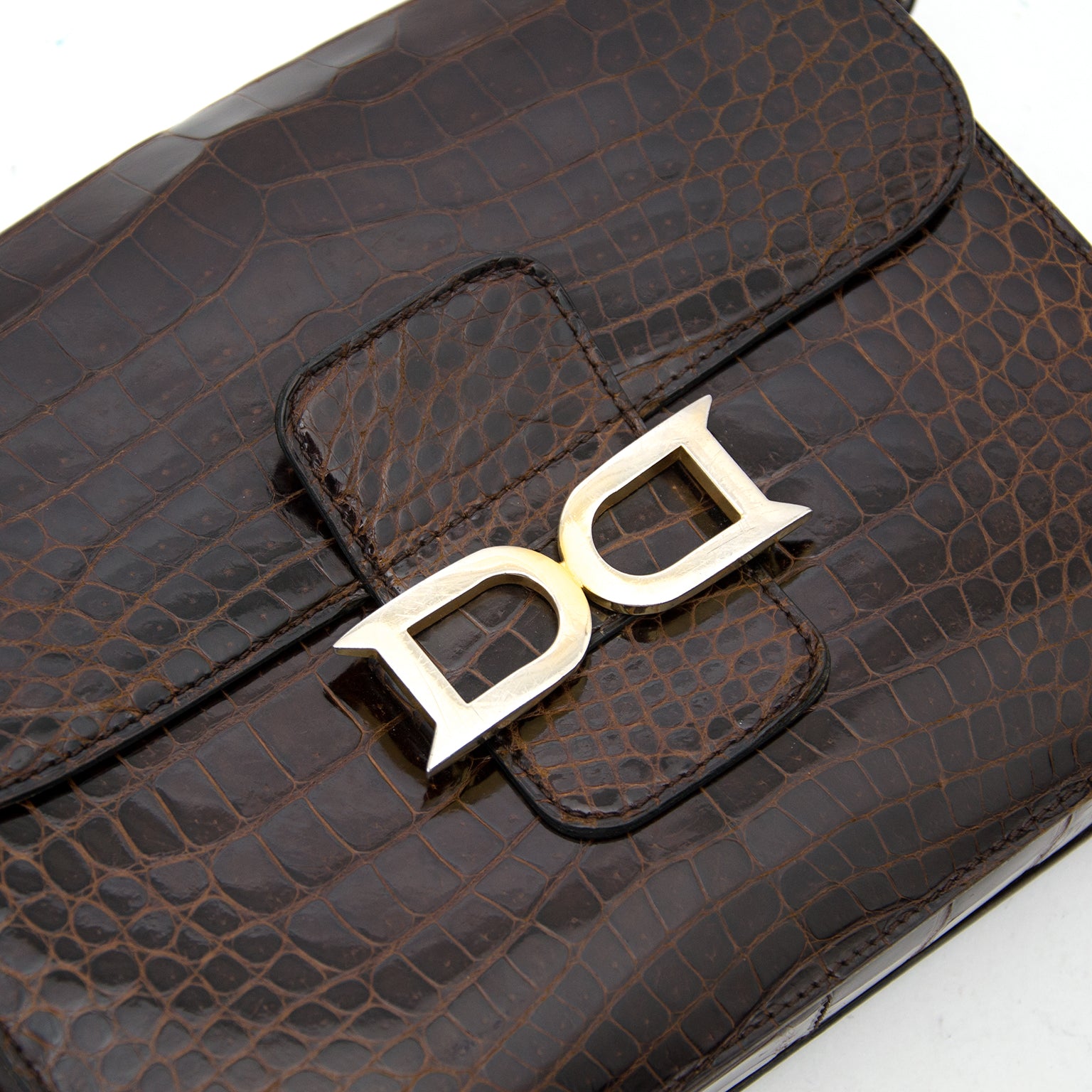 Delvaux Brown Croco Bourgogne Shoulder Bag te koop