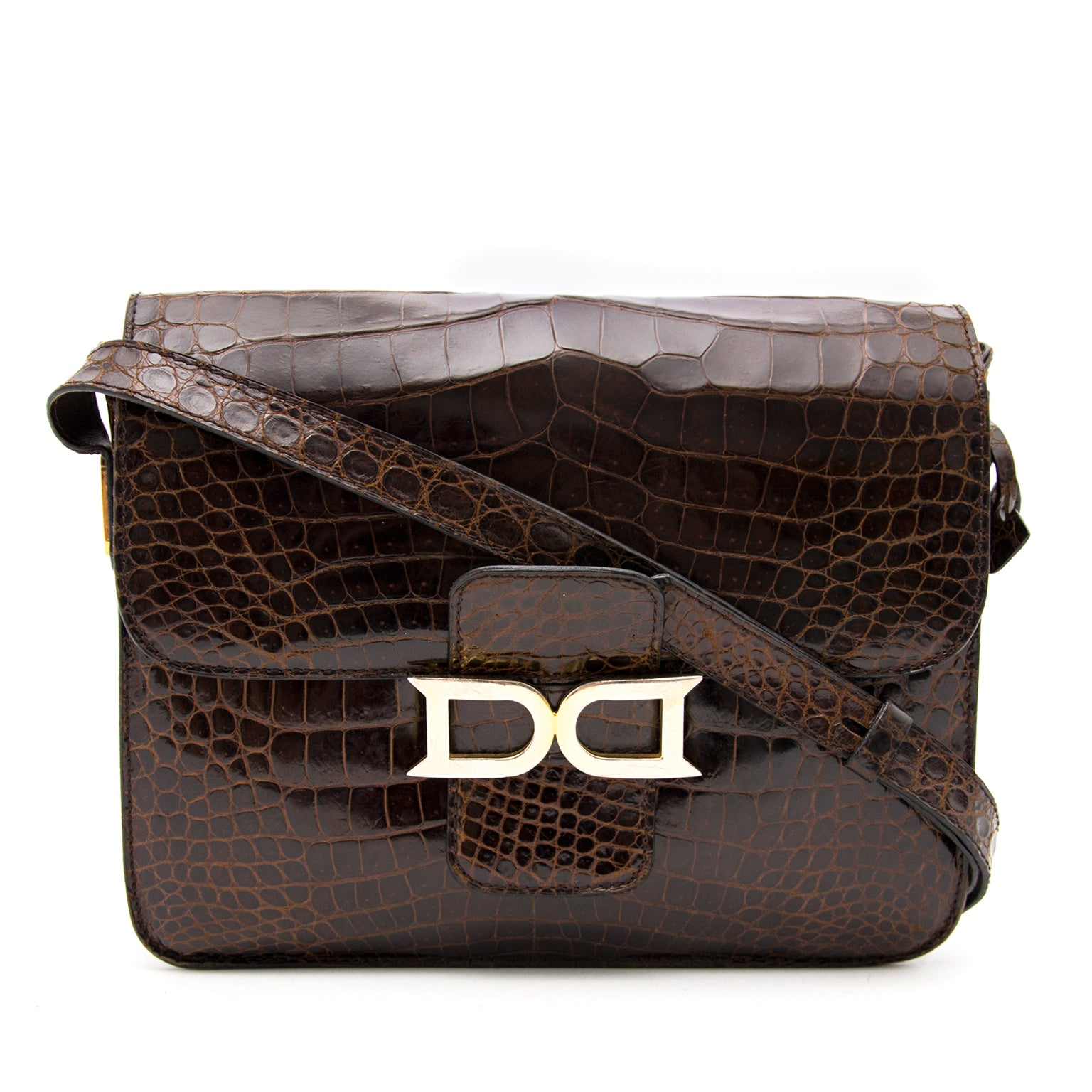 Delvaux Brown Croco Bourgogne Shoulder Bag kopen aan de beste prijs bij Labellov
