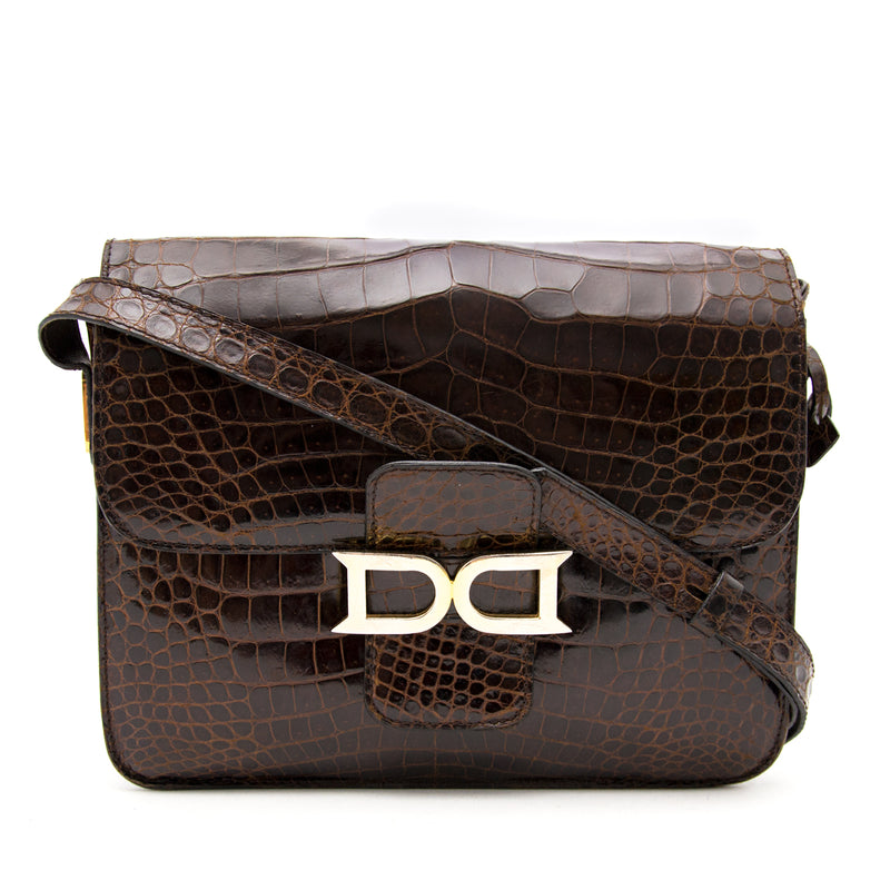 Delvaux Brown Croco Bourgogne Shoulder Bag kopen aan de beste prijs bij Labellov