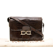 A very rare and unique Delvaux Brown Croco Bourgogne Shoulder Bag available online at Labellov