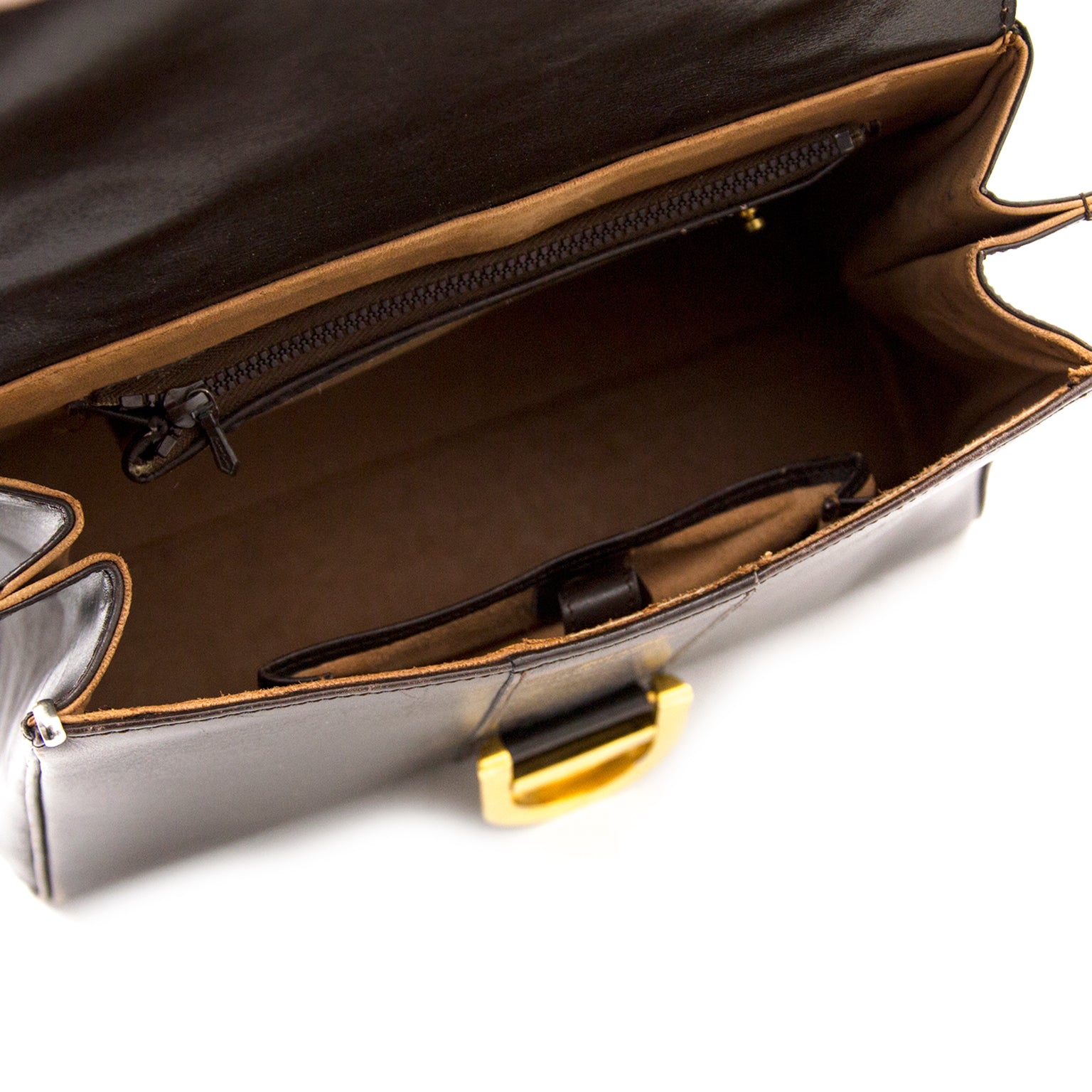 opzoek naar een tweedehands Delvaux handtas? koop veilig online Delvaux Brown Brillant MM + Strap