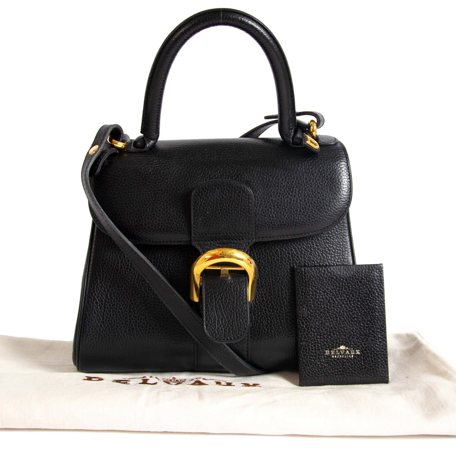 buy secondhand authentic Delvaux Brillant Black PM + Strap for less at Labellov, online vintage webshop. Safe and secure shopping