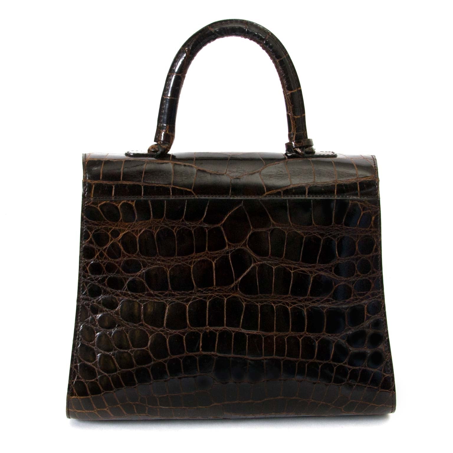 Delvaux Brown Croco Brillant MM now for sale at labellov vintage fashion webshop belgium