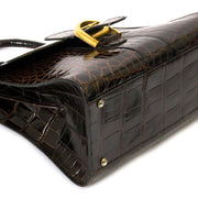 Delvaux Brown Croco Brillant MM now for sale at labellov vintage fashion webshop belgium