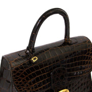 Delvaux Brown Croco Brillant MM now for sale at labellov vintage fashion webshop belgium