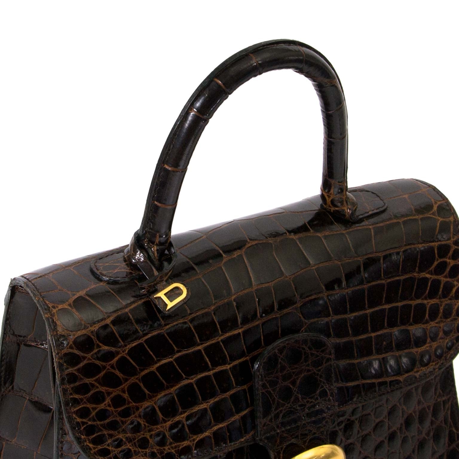Delvaux Brown Croco Brillant MM now for sale at labellov vintage fashion webshop belgium