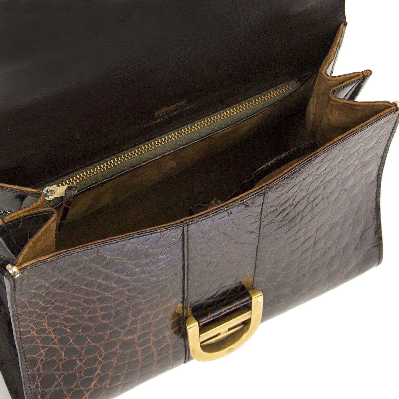 Delvaux Brown Croco Brillant MM now for sale at labellov vintage fashion webshop belgium